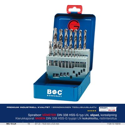 VASENKÄTINEN PORASARJA 1-10MMx0,5MM HSS-G 19-OS BOHRCRAFT MG10-LH  P-PLUS LEFT HAND