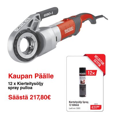 KIERREKONESARJA 2" RIDGID 690-I + 12 x KIERTEYTYSÖLJY SPRAY PULLOA
