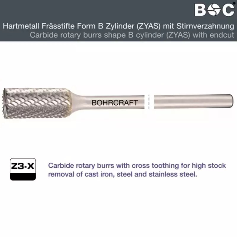 KOVAMETALLIVIILA 6MM - 8MM MUOTO B PÄÄTYLEIKKUU 170MM BOHRCRAFT ZYAS Z3-X